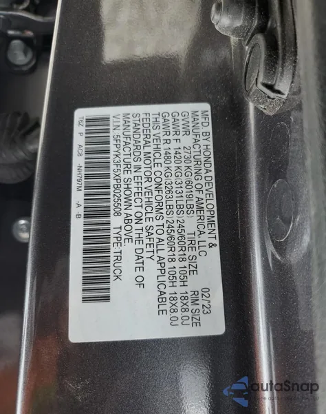 2023 Honda Ridgeline Rtl from USA, damaged, VIN 5FPYK3F5XPB025508
